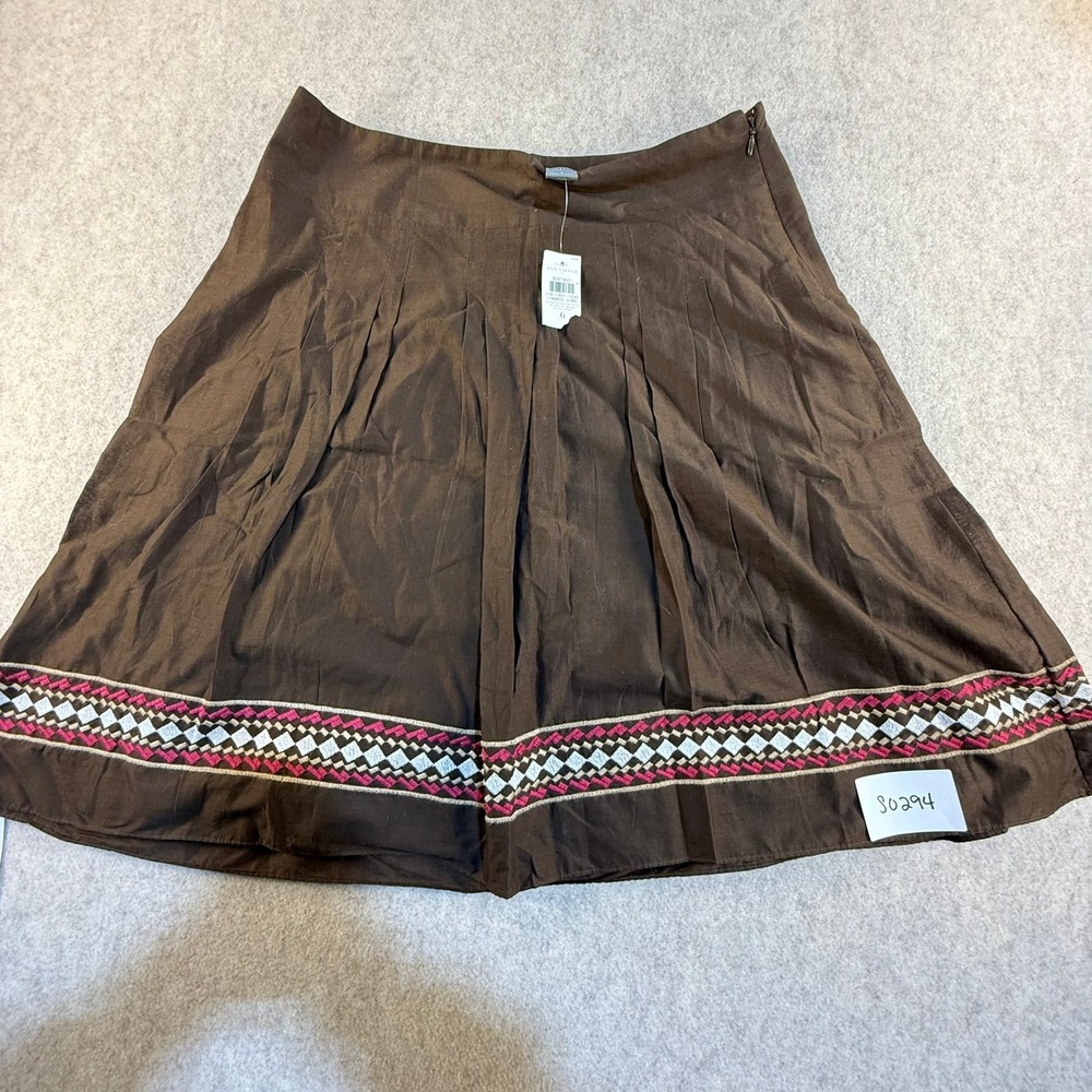 Ann Taylor Brown Pleated A-Line Skirt Embroidered Hem Size 6‎ NWT
